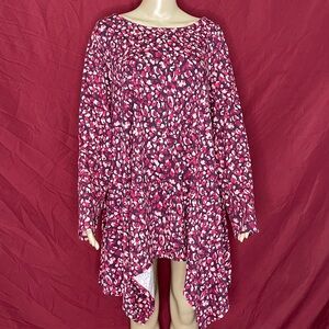 Roaman’s Pink Leopard Print Hanky Hem Long Sleeve Tunic Size 1X (22/24)